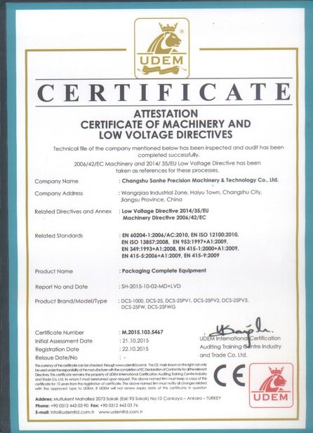 China Changshu Sanhe Precision Machinery &amp; Technology Co.,Ltd. certificaciones